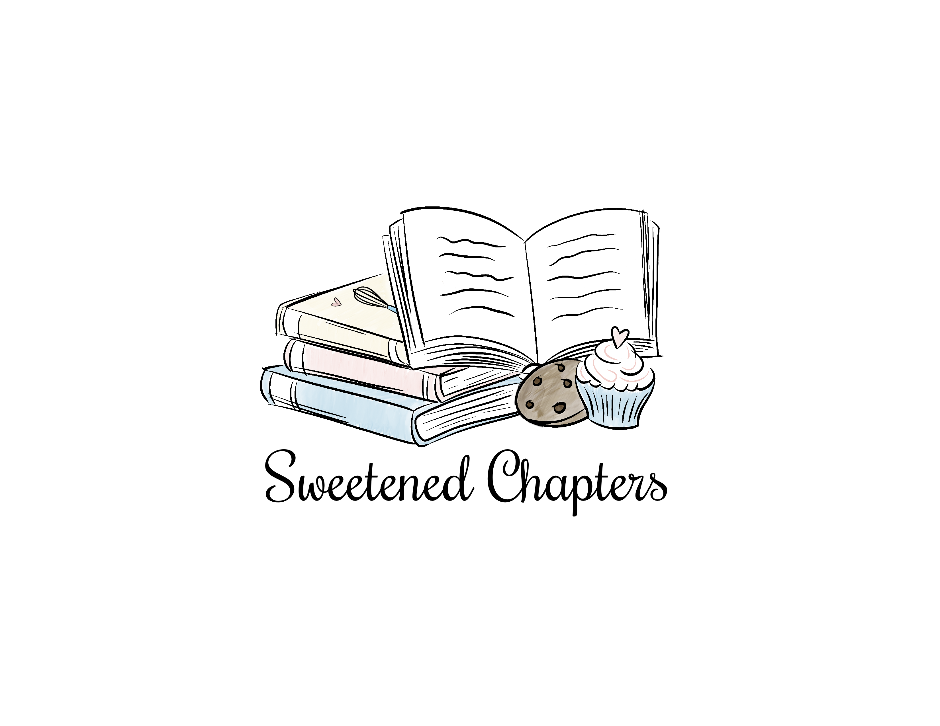 Sweetened Chapters illustration of books and baked treats